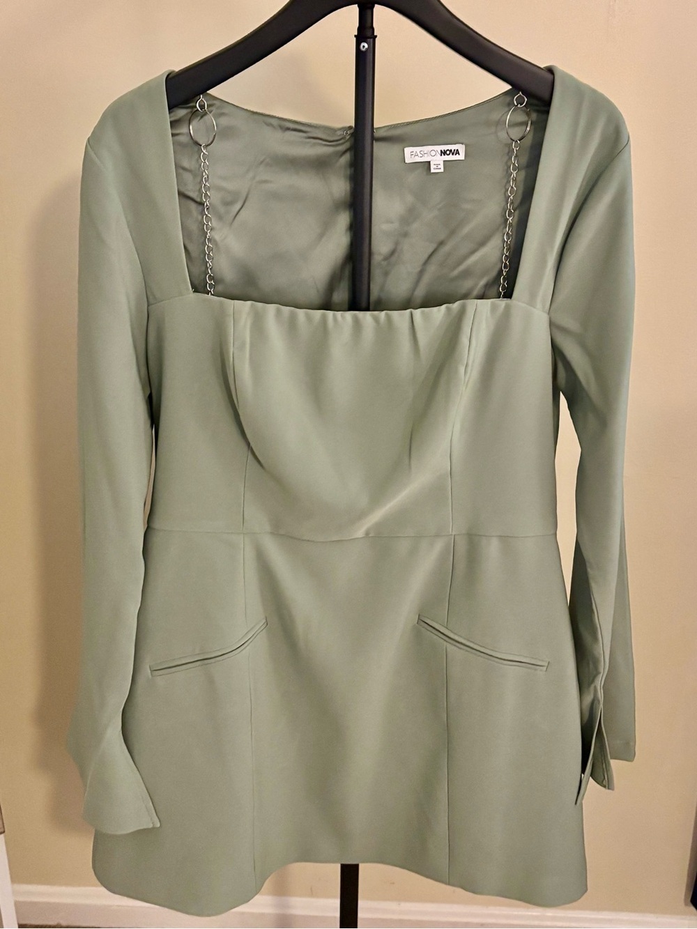 Fashion Nova Blaire Square Neck Mini Dress - Sage Green - Picture 2 of 5